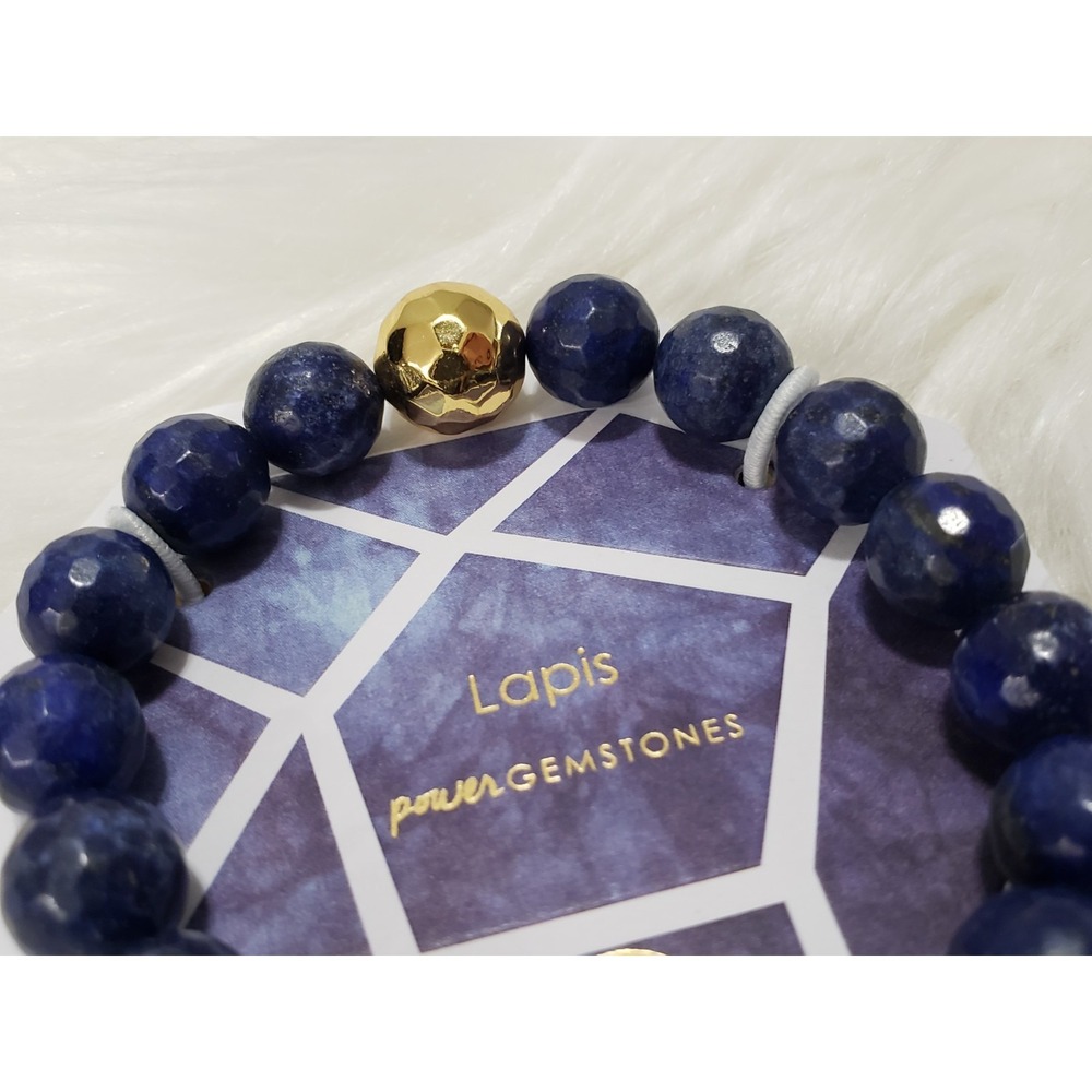 GORJANA Power Gemstone Bracelet STRETCH LAPIS NAVY BLUE GOLD WISDOM - Picture 2 of 4